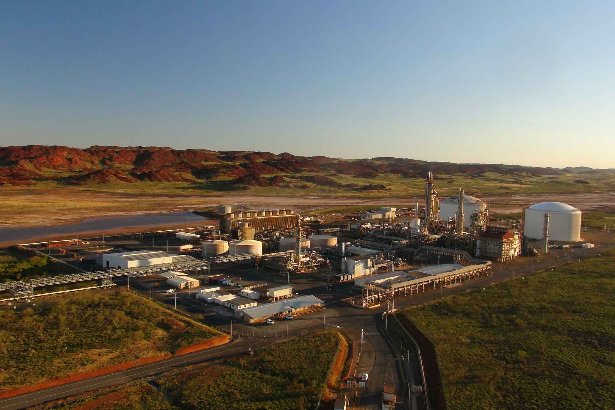 Aerial view of the Yara Pilbara facility on the Burrup Peninsula