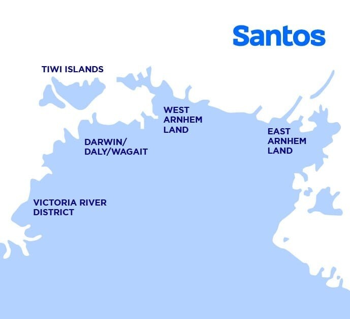 Map of the Northern Territory coastline showing the five BAFF beneficiary regions