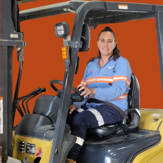 Programmed trainee operating a forklift